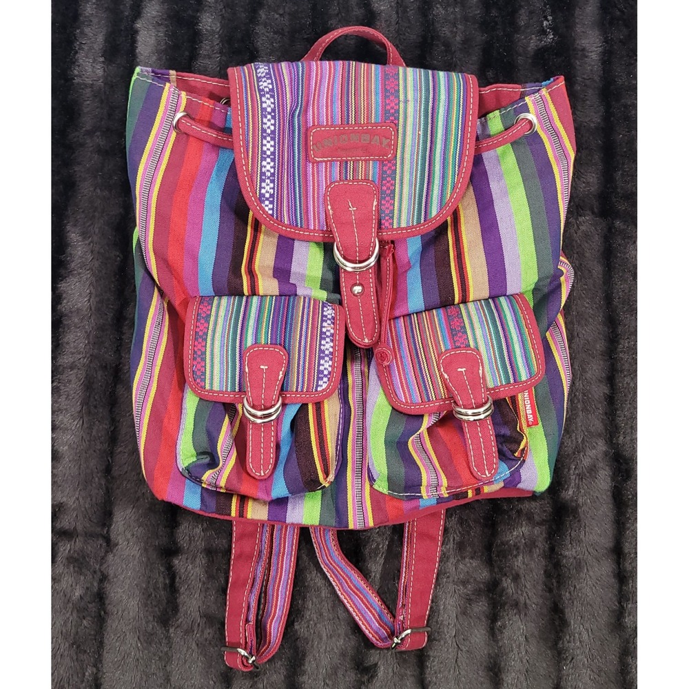 Unionbay Striped Canvas Backpack Women Tribal Boho Festival Bag
